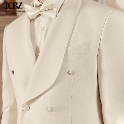 China White Shawl Lapel Men's Wedding Groom's Suit Formal Dress Tuxedo Suit Woven by Suit for sale
