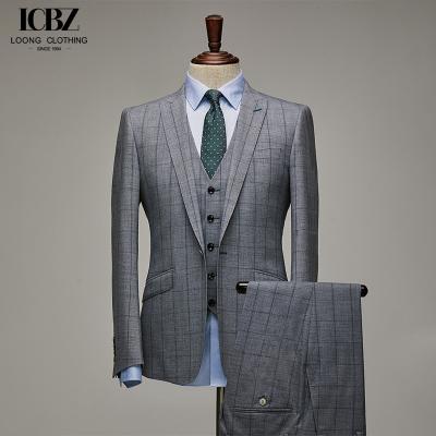 China Gray Plaid Vintage Formal Suit for Men's Wedding Wool/Silk Material Woven Weaving Method for sale