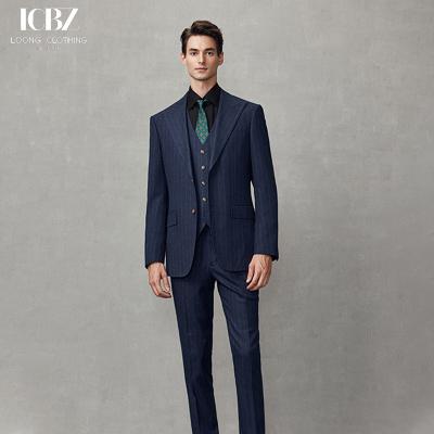 China Men's Blue Striped Business Casual Suit American Formal Groom Wedding Dress Blazer Suit for sale