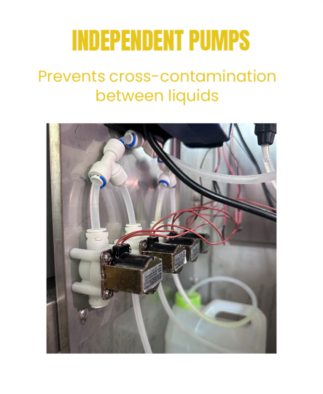 There are 4 tanks can place different liquid in this dog wash machine