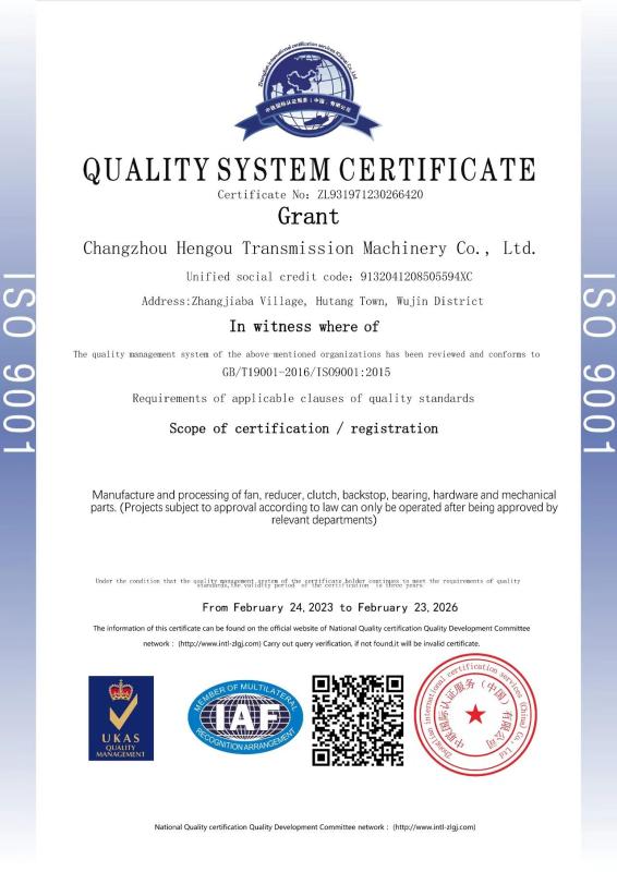 ISO9001:2015 - Changzhou Lisongtai Industrial Motion Technology Co.,LtD