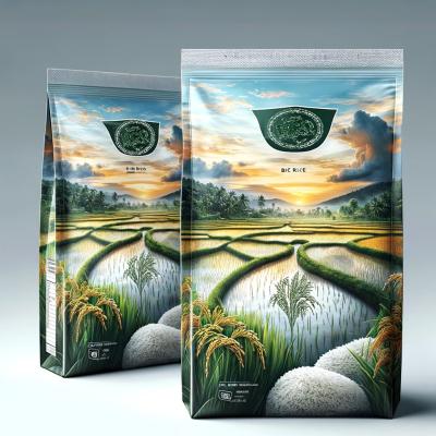 China Customized Logo Sustainable Pack 1kg 2kg 5kg 10kg Flat Bottom Pouch Rice Packaging Bags for sale