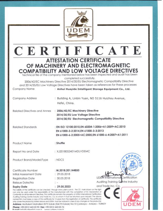 CE Certificate - Anhui Huayide Intelligent Storage Equipment Co., Ltd.