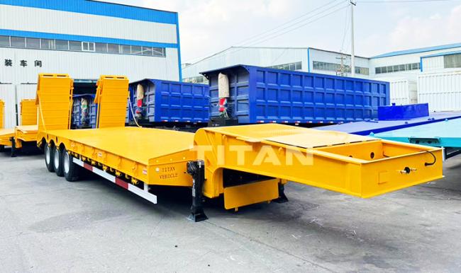 Factory Price TITAN 3 Axle Semi Lowbed Trailer Hydarulic Folding Ramp Low bed Truck Trailer for Sale