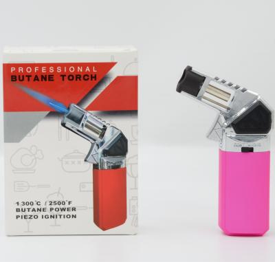 China Pink Refillable Kitchen Bartender Torch Lighter Single Flame Rotating Angles Flame for sale