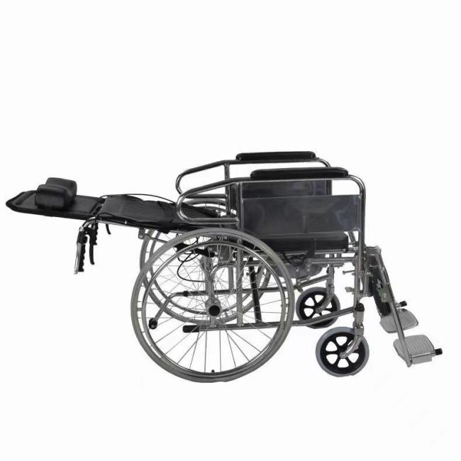Lightweight Portable Folding Wheelchair with Reclining Steel Frame