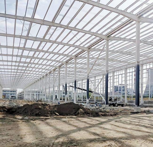 Large steel structure construction site