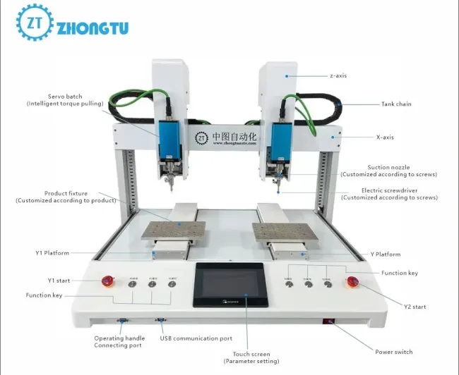 Automatic screw machine front view showing control panel and screw feeding system