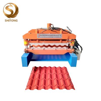 China Color steel cold glazed metal tile panel plate bamboo type roof roll forming machine for sale