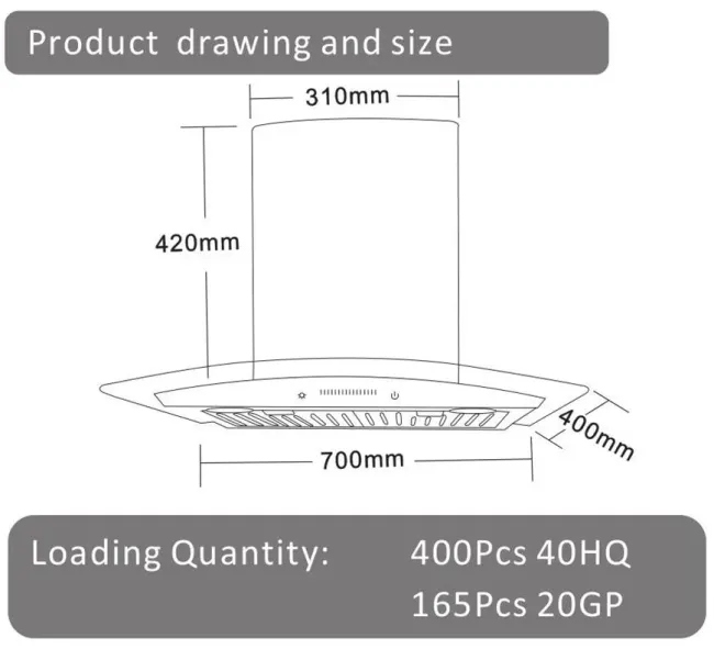 China Manufacturer Best Wall Mounted Kitchen Tempered Glass Range Hood Gh-7001