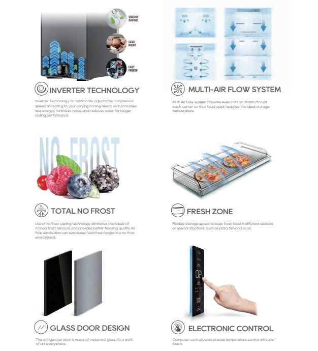 No Frost Top Freezer Multi-Air Flow System Glass Door Refrigerator Bcd-338W