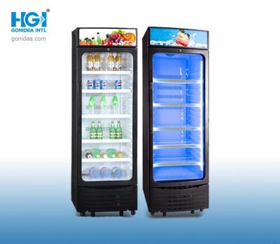 China 350L Fan Cooling Supermarket Vertical Single Door Cooler Beverage Display Showcase Fridge for sale