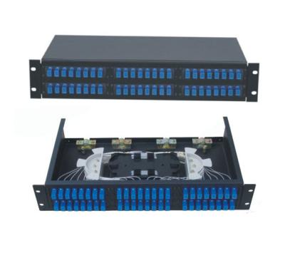 China 48 ports Rack-Mount  19'' 2U Fiber Optic Patch Panel for SC/UPC adapter terminal box black cold-roll steel sheet for sale