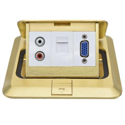 China VGA RJ45 Audio Multimedia Combination Pop Up Brass Floor Sockets Ground Outlet Box Waterproof for sale