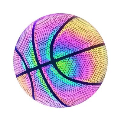 China Luminous Basketball Ball Holographic Reflective Lighted Flash Ball Glowing Basketball for sale