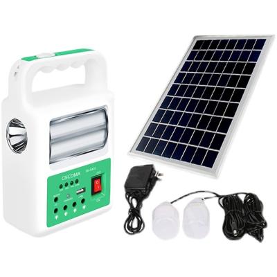China Portable Solar Power Bank Panel 2 LED Lamp with USB Cable Battery Charger Emergency Lighting System for sale