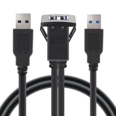 China 2M Dual Ports Square Usb 3.0 Panel Mount Usb Extension Cable With Buckle for sale
