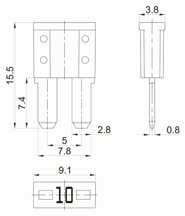 5A-30A ATA Car Micro 2 Blade Fuse Nylon PA66 Housing Long Leg 0
