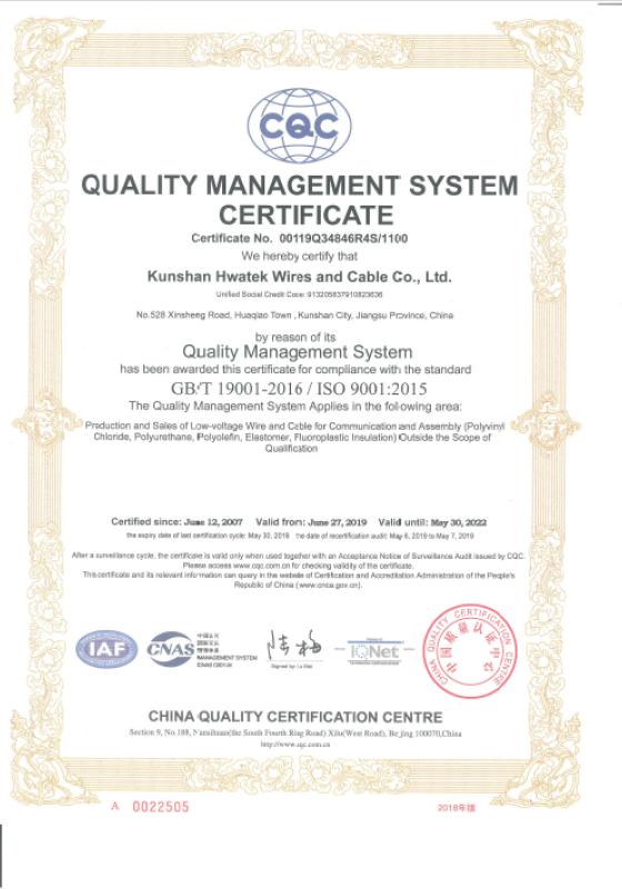 ISO9001 - HWATEK WIRES AND CABLE CO.,LTD.