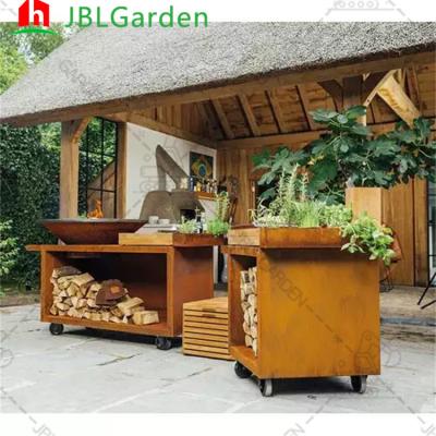 China 1330*500*1000mm Steel BBQ Grill With Table Wood Charcoal BBQ Grill Weather Proof for sale