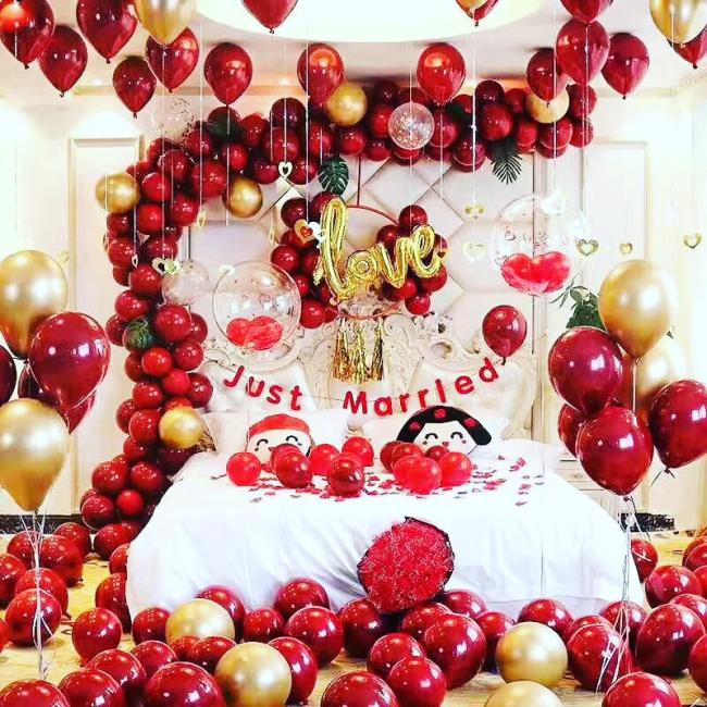 High quality EN71 standard wedding party decoration garnet red color double layer latex balloons