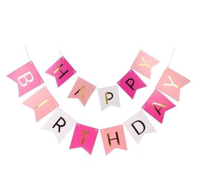 Happy Birthday paper flag banner set for party table decoration