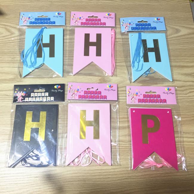 Happy Birthday paper flag banner set for party table decoration