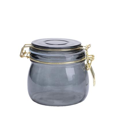China Black Kitchen Glass Storage Jars With Lids Leakproof 500ML Capacity for sale