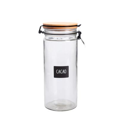 China Empty 1.5L Round Glass Storage Jar With Clip Lid Black Premium for sale