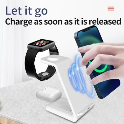 China High Efficiency Qi Wireless Charging Stand White 3 In 1 Magnetic Wireless Charger for sale