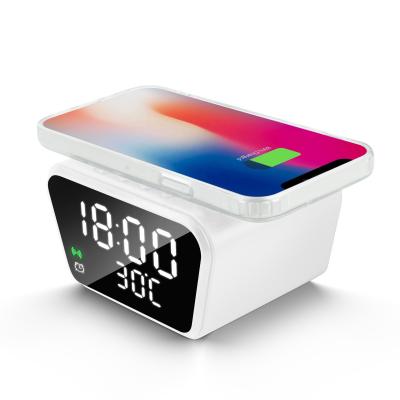 China High Efficiency Alarm Clock Qi Charger , Compatible Wireless Charging Alarm for sale