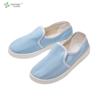 China Breathable lint-free esd PU anti static clean room shoes blue stripe canvas safety shoes for electronic industry for sale