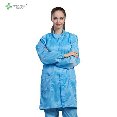 China Dust-free antistatic ESD blue labcoat gown suitable for cleanroom or workshop of Parmaceutical indstry for sale