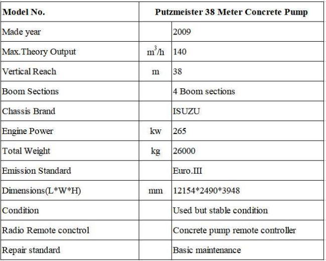 Used Heavy Equipment for Construction Putzmeister Truck Mounted Concrete Pump 38 Meter
