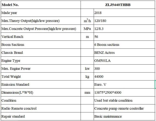 Concrete Machinery Zlj 56 Meter Used Heavy Equipment for Construction