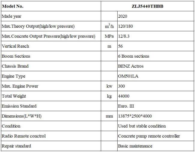 2020 Zlj Used Concrete Pump 56 Meter Heavy Equipment for Mixing