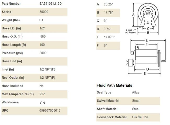 Heavy Duty 115 V AC Motor Driven 100 ft. Hose Reel,Steel / Customized Stainless Steel Water Cable Reels