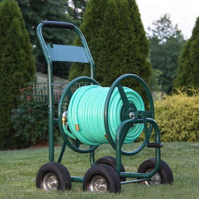 Liberty Garden Residential 4-Wheel Steel Garden Hose Reel Cart, Holds 350-Feet of 5/8-Inch Hose Green