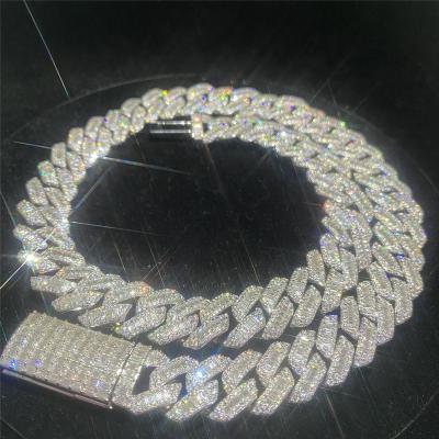China Two Rows Real VVS Moissanite Cuban Link Miami Baguette Cuban Link for sale