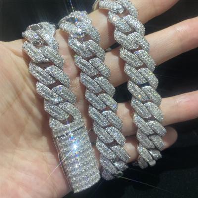 China Hip Hop Miami Hip Hop Jewelry VVS  3ROW Moissanite Cuban Link Necklace for sale