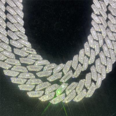 China 9.25 Hardness Miami Cuban Link Chain Baguette 925 Sterling Silver 15mm Cuban Chain for sale