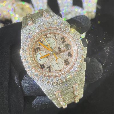 China Automatic Moissanite Bust Down Watch Studded Analog 14k White Gold Watch for sale