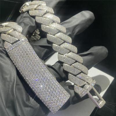 China Joyería Moissanite Hip Hop 925 de cadena cubanos Sterling Silver Vvs Diamond Silver 20m m para hombre en venta
