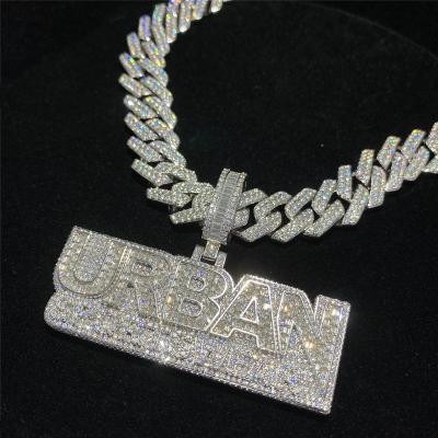 China 925 silver  iced out cuban link chain Custom logo pendant hiphop jewelry for Rap star for sale