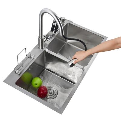 China Equal Basin Center Drainer Handmade Kitchen Sink Soap Dispenser Brushed for sale