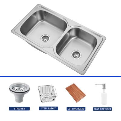 China Stainless Steel Rectangular Sink With Faucet Drainer Basket Single Hole Design for sale