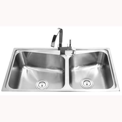 China SUS304 Stainless Steel Double Bowl Sink Drop In Kitchen With Accessories for sale