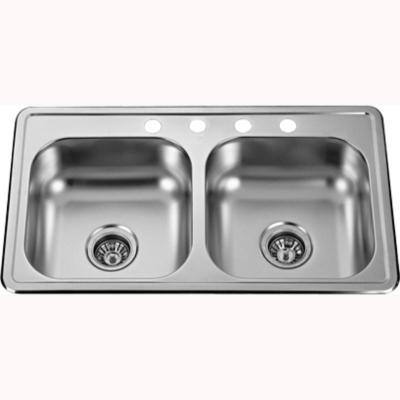 China 33'X19' 4 Holes Brushed Stainless Steel Double Bowl Sink Topmount for sale