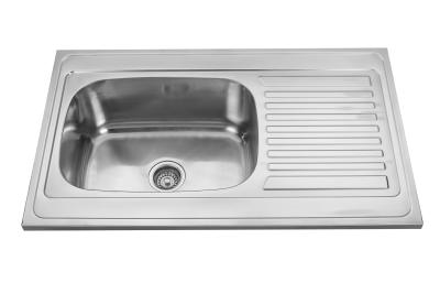 China Bright Polish Double Bowl Kitchen Sink With Single Drainboard for sale
