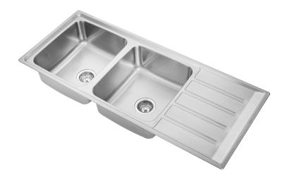 China 12050R Brushed Stainless Steel Top Mount Double Kitchen Sink With One Faucet Hole for sale